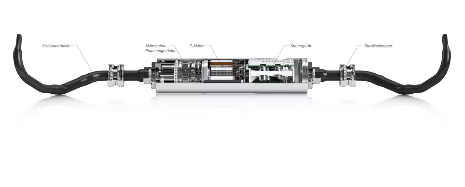 Darstellung eines Rohrstabilisators für elektromechanische Wankstabilisierung in Pkws